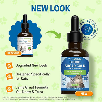 Pet Wellbeing - Blood Sugar Gold for Cats - Natural Support for Healthy Blood Sugar Levels in Diabetic Cats - Insulin Stabilization &amp; Normal Pancreatic Function - 2 oz (59 ml)