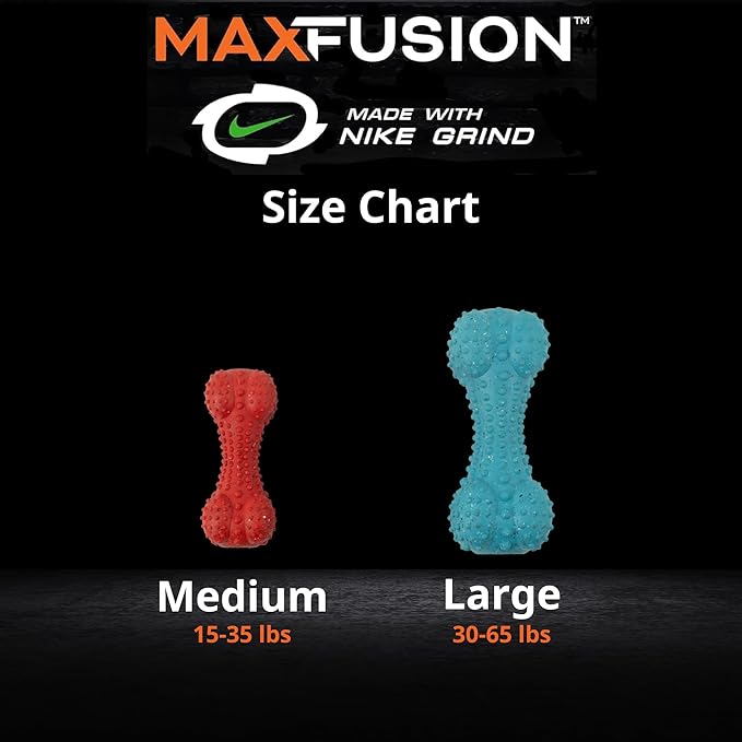Max Fusion Made with Nike Grind, Arlee Rubber Bone Dog Toy, Dog Toys for All Dogs, Blue Durable &amp; Natural Rubber Chew Toy for Play, Fetch, Tug &amp; Chewing, Large, 1 Count