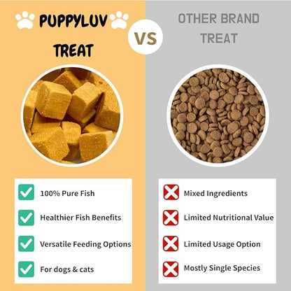 Puppyluv Treat - Freeze Dried Salmon Dog &amp; Cat Treats, Wild Caught, Single Ingredient, Natural High Protein &amp; Fish Oil, Grain Free Gluten Free, 3.2oz