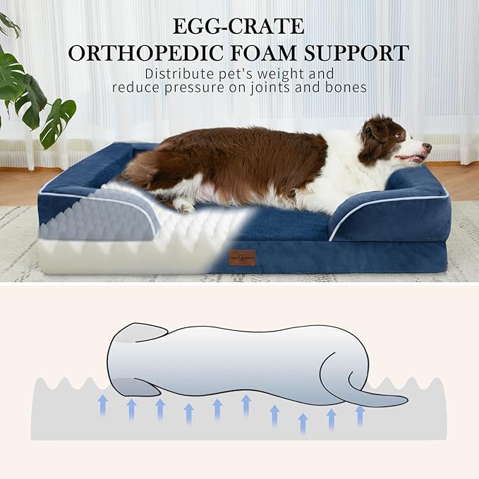 Comfort Expression Medium Dog Beds Waterproof Orthopedic Foam Dog Sofa Beds for Medium Large Dogs Comfy Pet Bed with Washable Removable Cover &amp; Non-Slip Bottom(Medium,Navy Blue)