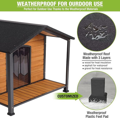 Dog House Outdoor &amp; Indoor Unique All-Around Iron Frame Dog Kennel for Winter with Raised Feet for Small &amp; Medium &amp; Large Dogs,Weatherproof Roof (41.6 “L×41.4”W×34.1“H)