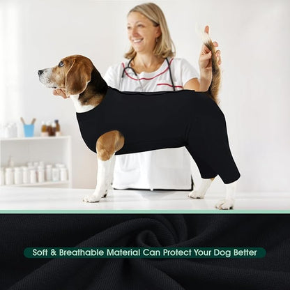 Kuoser Dog Surgery Suit Female Spay Male Neuter, Dog Leg Sleeve to Stop Licking Soft Dog Onesie for Abdominal Wound, Dog Recovery Suit Rear Leg Sleeves Pet Elbow Brace Protector, Black 3XL