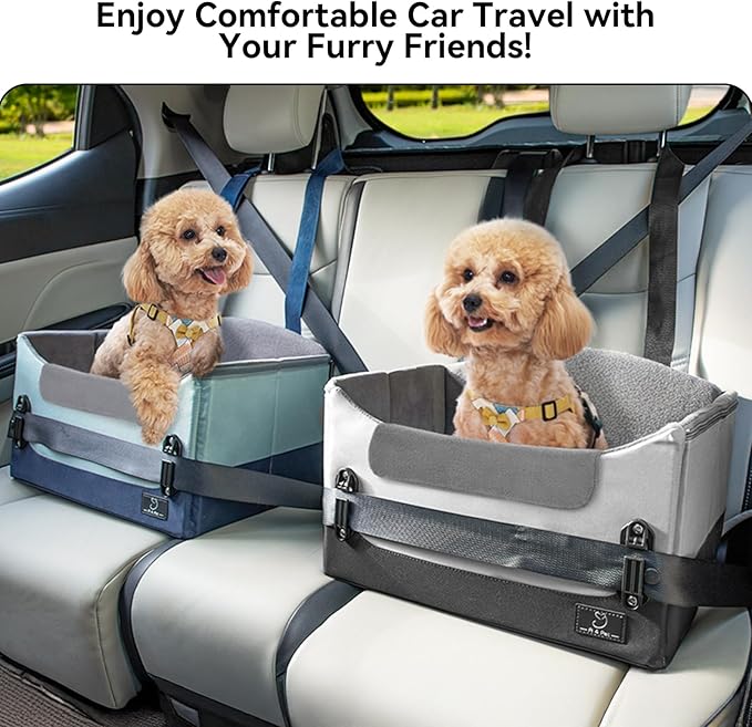 A4Pet Dog Car Seats for Small Dogs, Booster Car Seat with Patent Buckles &amp; Clip-On Safety Leash, Pet Seat for Puppy Small Dogs Cats Under 25 Lbs, Grey