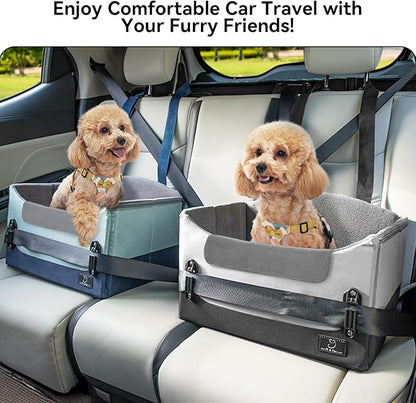 A4Pet Dog Car Seats for Small Dogs, Booster Car Seat with Patent Buckles &amp; Clip-On Safety Leash, Pet Seat for Puppy Small Dogs Cats Under 25 Lbs, Grey