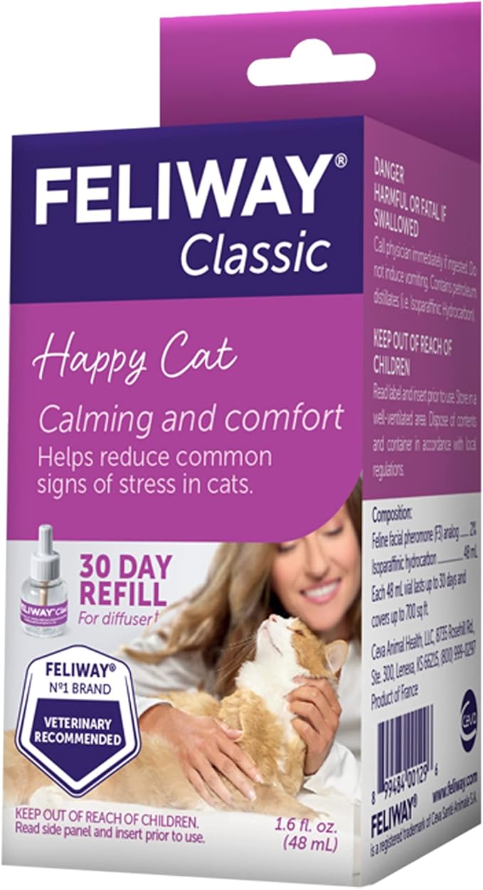 FELIWAY® Classic 30 Day Cat Calming Refill for Pheromone Diffuser, 48ml - Helps Reduce Common Signs of Stress in Cats &amp; Kittens, Enhanced Calming