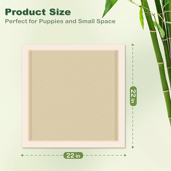 MIZOK Puppy Pads Small 22x22 Pee Pads for Dogs Bamboo Odor Eliminating &amp; 6-Layer Absorbent Leak-Proof Dog Pee Pads Potty Training with Adhesive Tabs, Disposable (50 Counts)