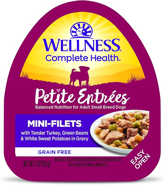 Wellness Petite Entrées Mini-Filets with Tender Turkey, Green Beans &amp; White Sweet Potatoes in Gravy, 3-Ounce Cup (Pack of 12)