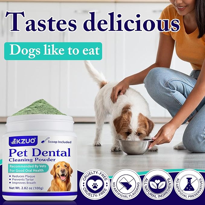 Dog Teeth Cleaning Powder - Dog Dental Powder - Targets Tartar &amp; Reduces Plaque &amp; Bad Breath - Teeth Cleaning Made Easy Eliminate - Formulated for Small, Medium, Large Dogs (2PCS)
