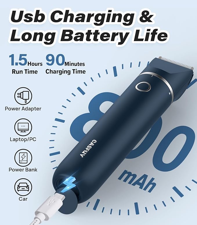 Casfuy Cordless Hair Trimmer, Low Noise Grooming Clipper for Dogs Cats &amp; Small Pets, USB Rechargeable, Double Blades for Trimming Hair Around Paws, Eyes, Ears, Face, Rump