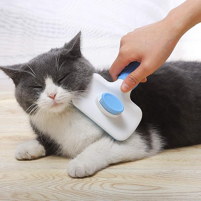 Self Cleaning Slicker Brush,Dog Brush &amp; Cat Brush with Massage Particles,Removes Loose hair &amp; Tangles,Skin Friendly &amp; Promote Circulation-Blue 1