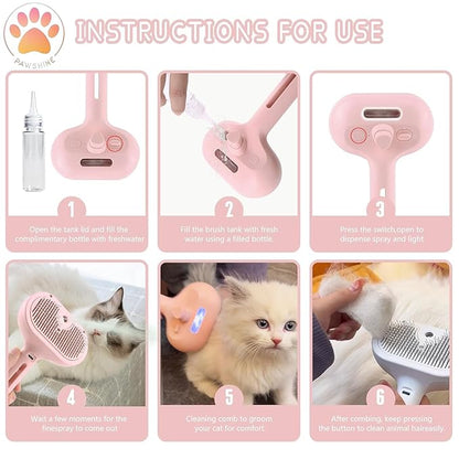 Cat steam brush – Effective Pet Brush for Indoor Cats, Steam Technology for Shedding, Mats &amp; Grooming – Ideal cat brush indoor for Deep Cleaning (Pink)