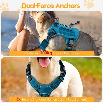 Heavy-Duty Tactical Dog Harness for Large Dogs, No Pull Adjustable Reflective Pet Vest with Molle System, K9 Military-Grade Control for Service Training, Outdoor &amp; 10+ Breeds, Blue, XX-Large