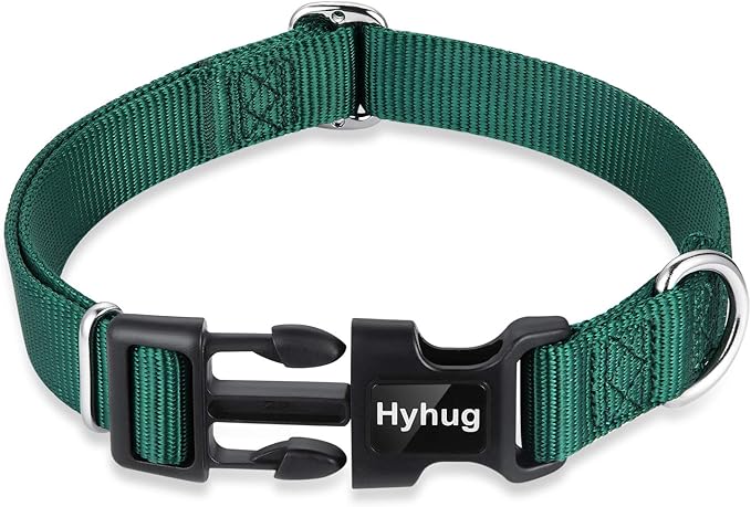 Hyhug Small Dog Collar Quick-Release Green| Heavy-Duty Nylon Puppy Collar, Adjustable &amp; Durable Pet Supplies for Boy &amp; Girl Dogs (Small, Dark Green)