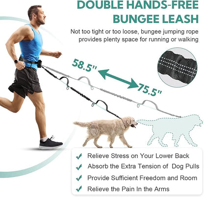 Hands Free Dog Leash, Retractable Bungee with Double Padded Handles, Waist Leash for Dog Walking, Heavy Duty for Large Dogs, Mint Green