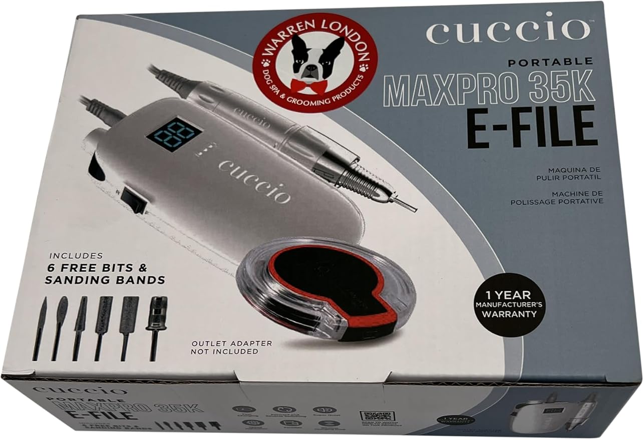 Warren London MaxPro 35K Dog Nail Grinder – 35,000 RPM Pro-Grade E-File w/ 6 Diamond &amp; Sanding Bits, Quiet Low-Vibration Motor, Reversible Rotation, Corded/Cordless USB Fast-Charge