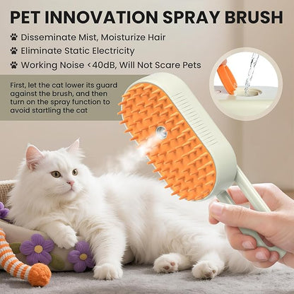 Cat Steam Brush for Shedding, Pet Steam Brush for Cats and Dog, 4 in 1 Rechargeable Cat Hair Brush, Spray Anti-Static, Massage, Cleaning, Shedding &amp; Combing All In One, for Long &amp; Short Haired Pets!