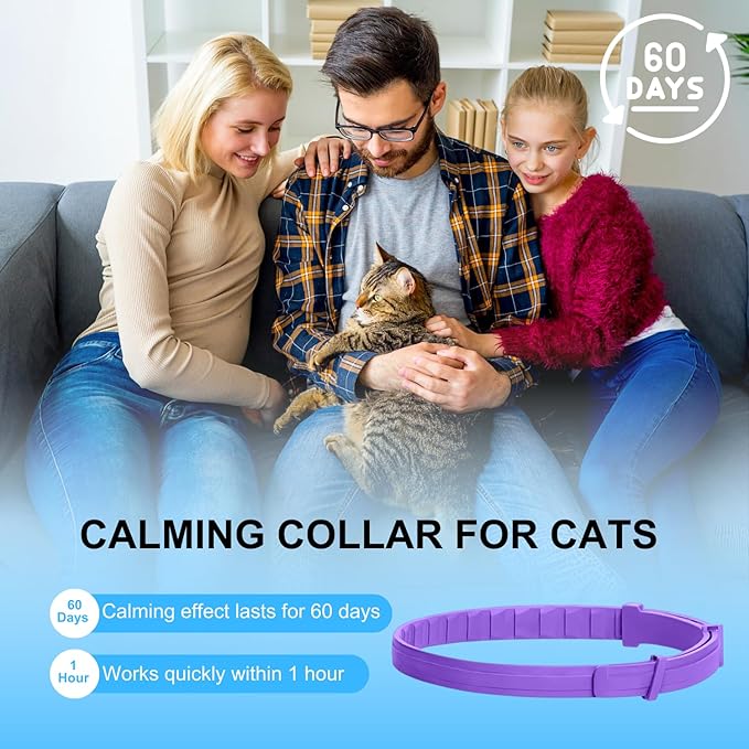 Calming Collar for Cats 4 Pack - Pheromone Collar for Stress and Anxiety Relief, Lasts 60 Days, Adjustable, Water-Resistant &amp; Breakaway Design to Make Cats Relaxed