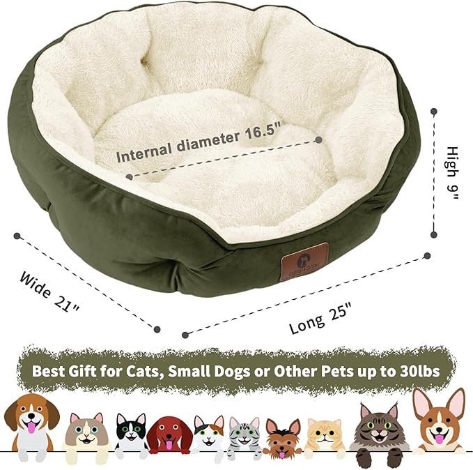 Asvin Medium Dog Bed for Medium Dogs, Cat Beds for Indoor Cats, Pet Bed for Puppy and Kitty, Extra Soft &amp; Machine Washable with Anti-Slip &amp; Water-Resistant Oxford Bottom, Green, 25 inches
