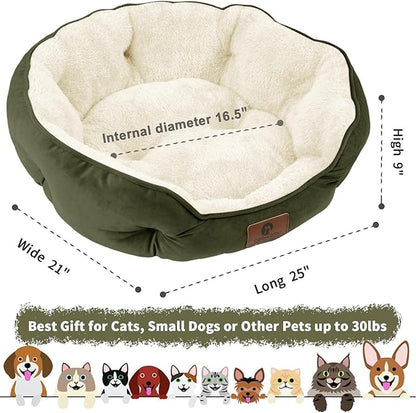 Asvin Medium Dog Bed for Medium Dogs, Cat Beds for Indoor Cats, Pet Bed for Puppy and Kitty, Extra Soft &amp; Machine Washable with Anti-Slip &amp; Water-Resistant Oxford Bottom, Green, 25 inches