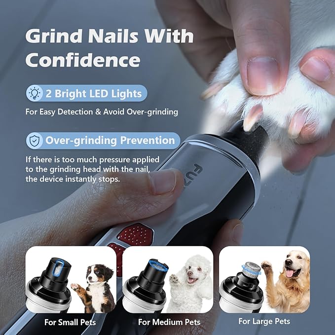 Dog Nail Grinder, Nail Clippers with LED Light, USB Rechargeable Electric Dog Nail Trimmer 5-Speed Paws Grooming &amp; Smoothing for Large Medium Small Dogs Cats Pet