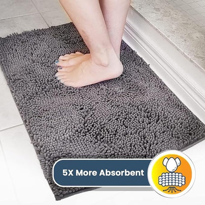 Muddy Mat® AS-SEEN-ON-TV Highly Absorbent Microfiber Door Mat and Pet Rug, Non Slip Thick Washable Area and Bath Mat Soft Chenille for Kitchen Bathroom Bedroom Indoor and Outdoor - Grey XXL 60"X48"