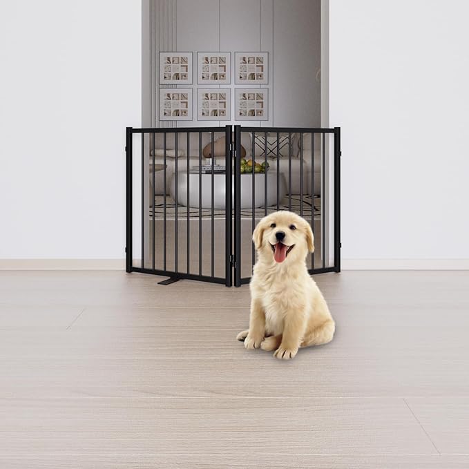 Full Metal Freestanding Dog Gate with Door, 24&