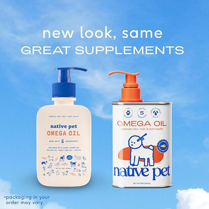 Native Pet Omega Oil for Dogs &amp; Pumpkin for Dogs | Dog Fish Oil Supplements | All-Natural, Organic Pumpkin Fiber for Dogs | 8 Oz. Omega Oil &amp; Pumpkin Powder