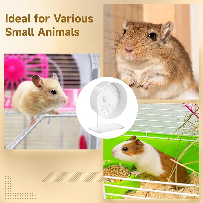Silent Hamster Wheel, Hamster Exercise Wheel with Adjustable Acrylic Stand, Hamster Exercise Wheel for Gerbil, Syrian &amp; Dwarf, Chinchilla and More Small Animal Hamster Running Wheels (8.2 in)