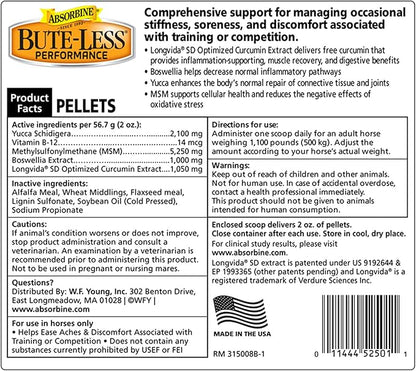 Absorbine Bute-Less Performance Advanced Formula Horse Supplement Pellets, Supports Healthy Inflammatory Response &amp; GI Tract, 3.75lb Tub / 30 Day Supply