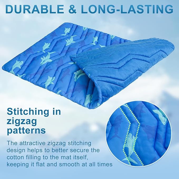 BEAUTYZOO Dog Cooling Mat- Upgraded Thicken Cooling Mat for Large Dogs Reversible(Cool &amp; Warm) Pet Ice Cool Bed Washable &amp; Portable, Summer Crate Pad for Big Dog Puppy Up to 44 lbs, Shark Blue 36X23IN