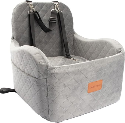 Dog Booster Car Seat for Small/Medium Dogs Up to 35lbs,Ultra Soft Fabric Covered,6in Elevated Cushion,Fully Detachable and Washable,3 Straps &amp; 2 Pockets,Easy to Install(Grey,Medium)