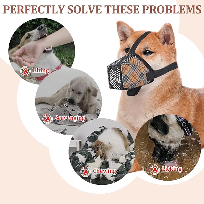 Dog Muzzle for Small Large Dogs - Soft Nylon Basket Muzzle with Adjustable Strap, Breathable Mesh Design Prevents Biting Chewing Licking Eating - Ideal for Training, Grooming &amp; Vet Visits (Yellow, L)