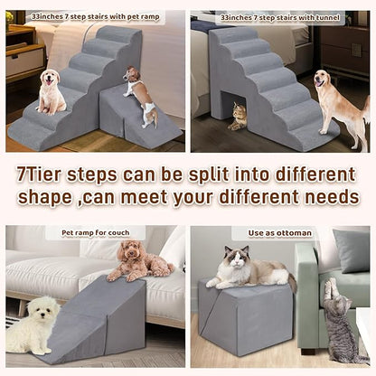 Dog Stairs &amp; Steps for High Beds 30-36 inches High Tall, LitaiL 33inch 7 Steps Pet Stairs/Steps for High Beds Small Large Dogs, Non-Slip Dog Ramps/Ladder for Old Dogs/Cats