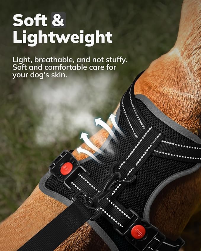 MIDOG No-Pull Dog Harness | Adjustable &amp; Reflective Pet Harness Leash Set for Small Medium Large Dogs Walking, Training| No Choke, Front Clip, Soft Padded Vest with Easy Control Handle - Black, L