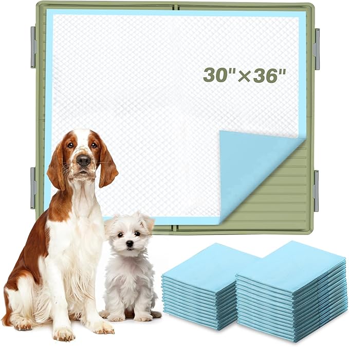 Puppy Pads &amp; Holder Set – Includes 20 Extra Large 30×36in Pee Pads, Anti-Slip Leak-Proof Pee Pad Holder with Secure Lock for Puppies &amp; Large Dogs and All Breeds