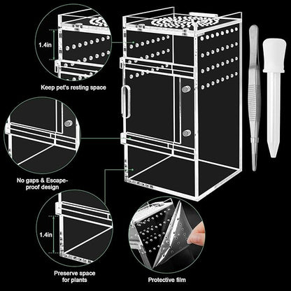 Jumping Spider Enclosure, 3x3x6 Inch Jumping Spider Habitat with Magnet Opening Door Jumping Spider Accessories Small Acrylic Terrarium for Tarantula and Praying Mantis