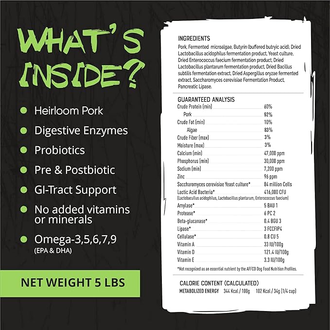 Origins 5-in-1 Dog Supplement - Powdered Food Topper w/Natural Heirloom Pork Protein- Supports Healthy Digestion, Skin, and Coat - Helps Reduce Itching &amp; Joint Inflammation (2 lbs)