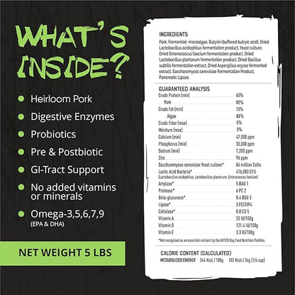 Origins 5-in-1 Dog Supplement - Powdered Food Topper w/Natural Heirloom Pork Protein- Supports Healthy Digestion, Skin, and Coat - Helps Reduce Itching &amp; Joint Inflammation (2 lbs)
