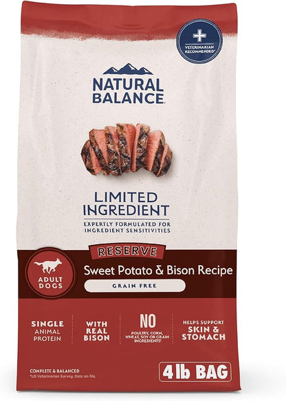 Natural Balance Limited Ingredient Adult Grain-Free Dry Dog Food, Reserve Sweet Potato &amp; Bison Recipe, 4 Pound (Pack of 1)