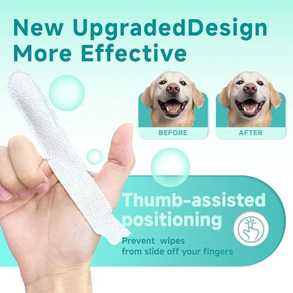 Pet Dental Finger Wipes for Dogs &amp; Cats, Dog Teeth Cleaning Wipes Tooth Brushing Kit by Remove Plaque and Tartar &amp; Freshens Breath Buildup No-Rinse Dog Finger Toothbrush Mint Flavor