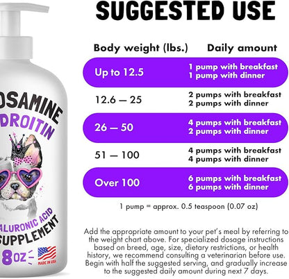 Liquid Glucosamine for Dogs Bacon Flavour with Chondroitin, MSM &amp; Hyaluronic Acid K9 Supplement Hip and Joint Formula Advanced Mobility Joint Pain Relief Senior Advanced Supplement for All Breeds