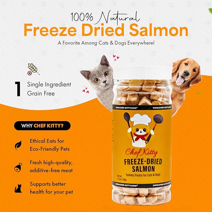 Freeze-Dried Salmon Treats for Cats &amp; Dogs – 100% Wild Caught, Single Ingredient, High-Protein, Healthy Snack – No Additives or Preservatives – 1.4oz - Inspected &amp; Tested in USA