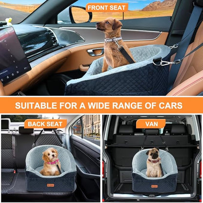 Vivifying Dog Car Seat for Small &amp; Medium Dogs, Detachable &amp; Washable Booster Seat for Pets Up to 30lbs, Travel Bed with Storage Pockets and Safety Belt – Gray&amp;Black