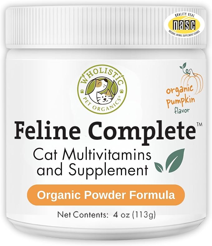 Wholistic Pet Organics Feline Complete Organic Pumpkin - 4 Oz - Multivitamin &amp; Probiotic Powder for Cats - Natural Cat Food &amp; Digestive Support