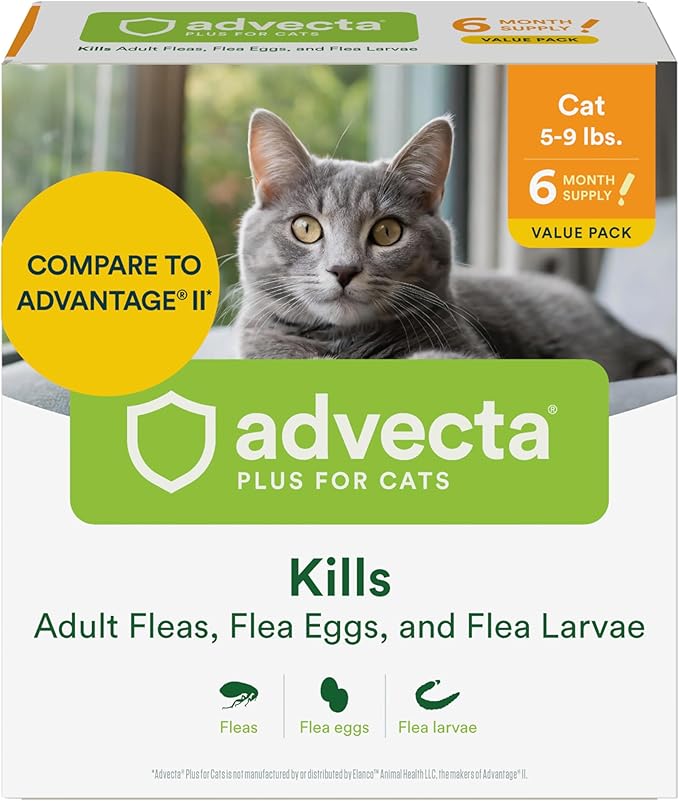 Plus Flea Prevention for Cats, Cat and Kitten Treatment &amp; Control, Small and Large, Fast Acting Waterproof Topical Drops, 6 Month Supply