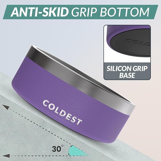 Coldest Dog Bowl - Anti Rust Metal, Non Slip, 3 Layers Insulated Stainless Steel Dog Bowls - Spill Proof &amp; Heavy Duty - Water Bowl for Dogs, Cats &amp; Pets, Dish Washer Safe (64 oz, Galaxy Purple)