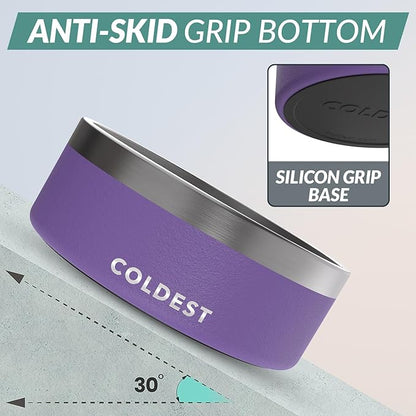 Coldest Dog Bowl - Anti Rust Metal, Non Slip, 3 Layers Insulated Stainless Steel Dog Bowls - Spill Proof &amp; Heavy Duty - Water Bowl for Dogs, Cats &amp; Pets, Dish Washer Safe (64 oz, Galaxy Purple)