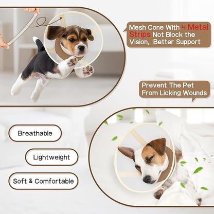 Soft Dog Cone Collar to Stop Licking-Adjustable Comfortable Mesh Recovery Cone After Surgery for Small or Miniature Dogs, Alternative to Plastic Elizabethan Collars for Neuter Incision Care (Brown,L)