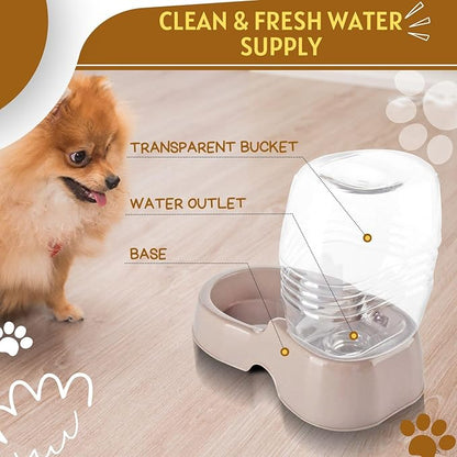 Flexzion Automatic Gravity Pet Waterer for Cat &amp; Dog - Non-Skid &amp; Easy-Clean Auto Replenish Water Dispenser Drinking Bowl (1/4 Gallon/ 900ml), Beige