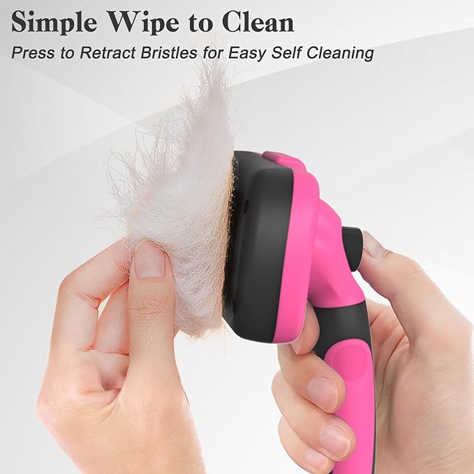 Swihauk Self Cleaning Slicker Brush for Dogs &amp; Cats - Skin Friendly Grooming, Deshedding, Hair Removal for Puppies &amp; Long/Short Haired Pets, Pet Supplies Accessory, Pink